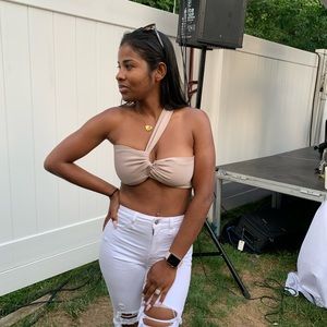 Lilah Beige Bandage tie front top. Small